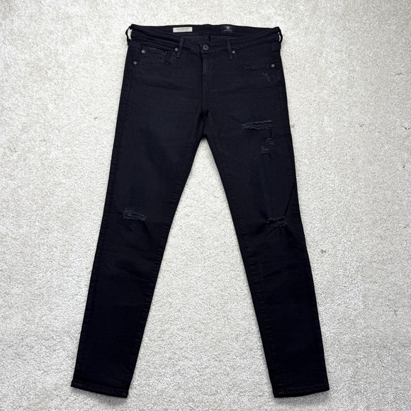 Ag Adriano Goldschmied Denim - AG Adriano Goldschmied Legging Ankle Jeans Womens 29R Black Distressed Skinny